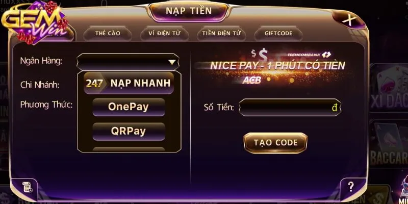 gemwin ho tro nhieu phuong thuc nap gemwin ho tro nhieu phuong thuc nap